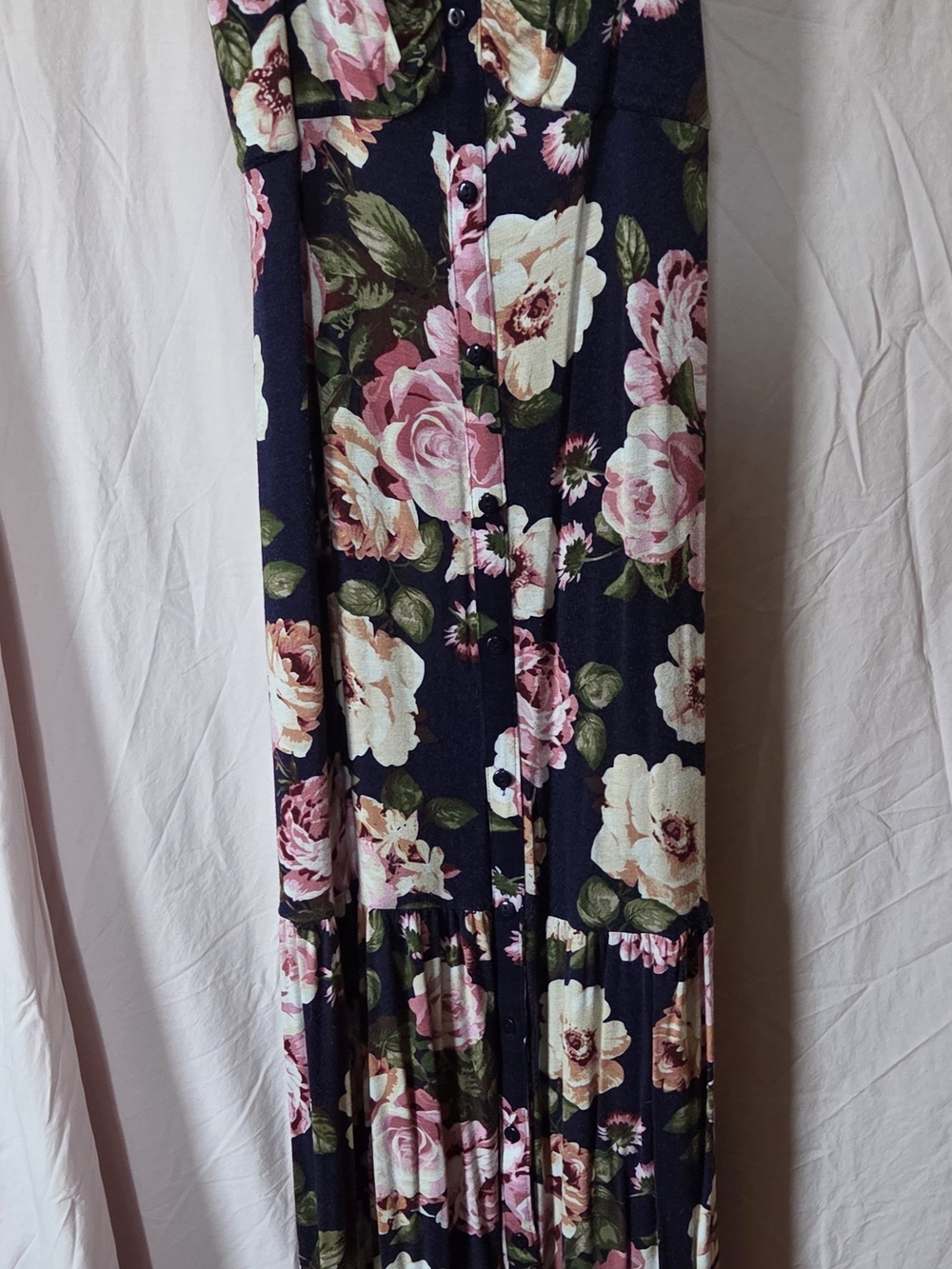 VENUS Navy Maxi Dress with Pink and Cream Floral Print